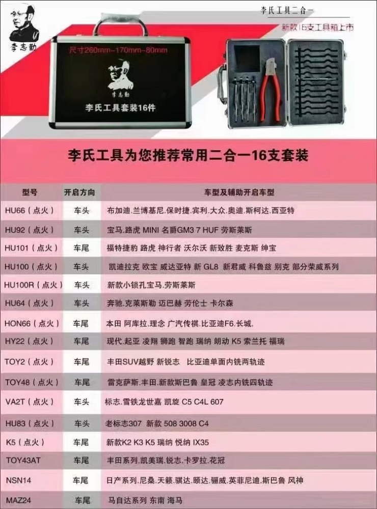 Original LISHI 16 PCS 2 in 1 Auto Car Tool Lock Decoder Locksmith Tools