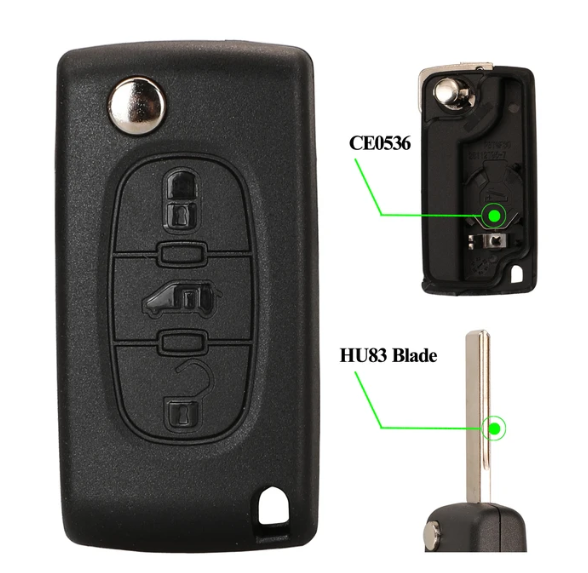 No logo For Citroen  3 button with MPV button with HU83 407 blade flip remote key shell without logo