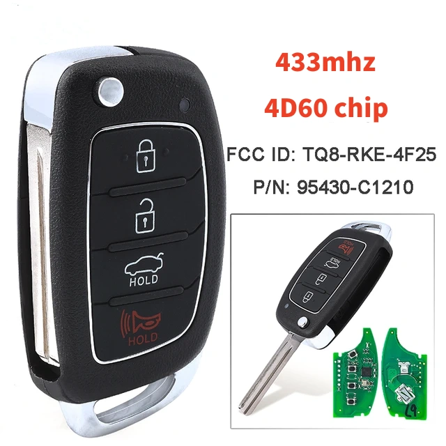 For Hyundai Sonata 2017-2019 4 button remote key 433mhz with 4D60 chip FCC ID: TQ8-RKE-4F25