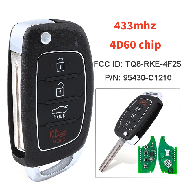 For Hyundai Sonata 2017-2019 4 button remote key 433mhz with 4D60 chip FCC ID: TQ8-RKE-4F25