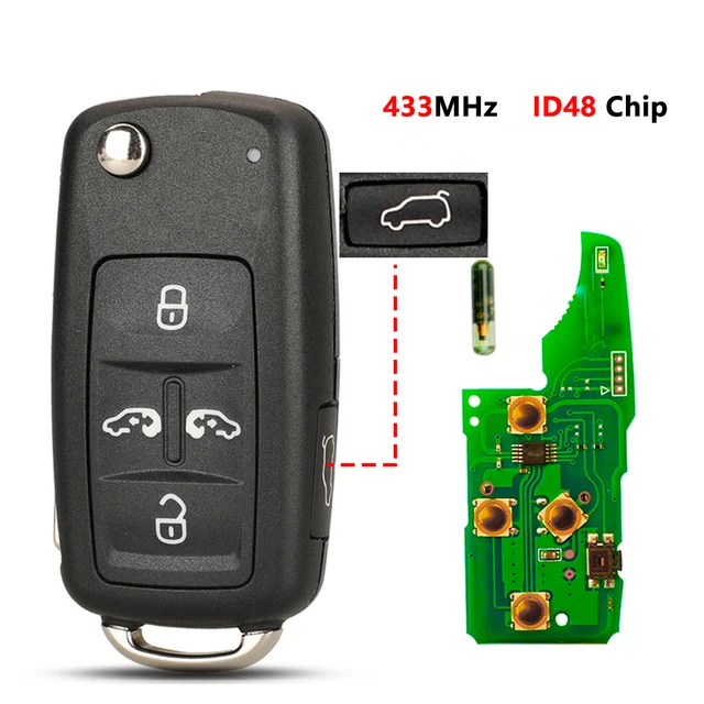 For VW Sharan 5 Button Flip Remote Car Key ID48 Chip 433Mhz 5K0 837 202 AD