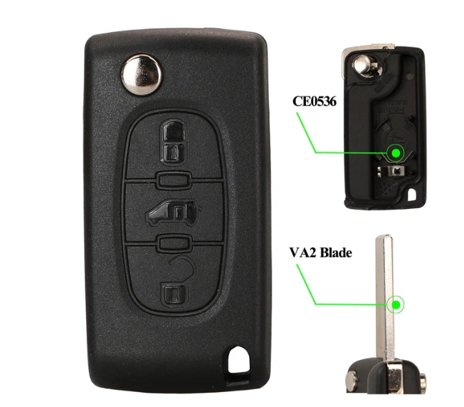 No logo For Peugeot  3 button with MPV button with VA2 blade flip remote key shell without logo