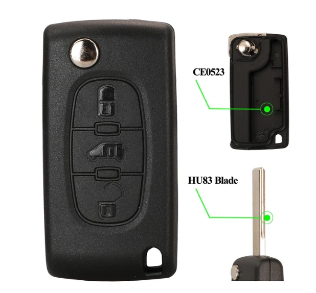 No logo For Citroen  3 button with MPV button with HU83 407 blade flip remote key shell without logo