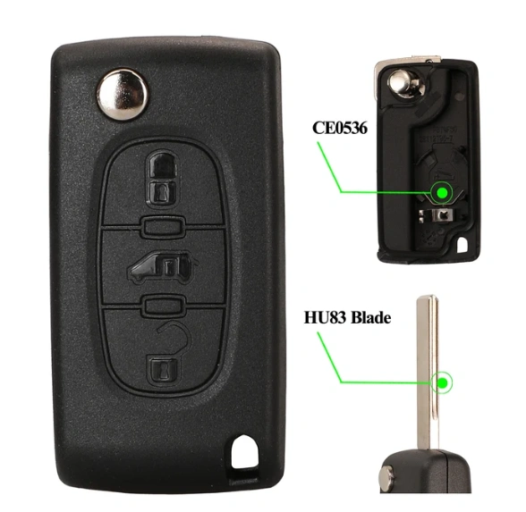No logo For Citroen  3 button with MPV button with HU83 407 blade flip remote key shell without logo