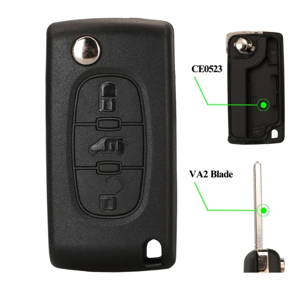 No logo For Peugeot  3 button with MPV button with VA2 blade flip remote key shell without logo