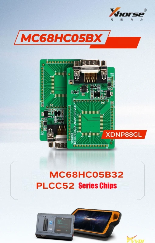 XHORSE XDNP88GL MC68HC05BX Adapter Used with Multi-PROG, Key Tool Plus, Read & Write MC68HC05B32 (Footprint:PLCC52)