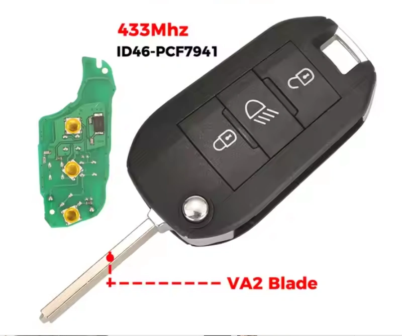 For Peugeot 508 3008 2008 301 434MHz ID46 PCF7941 remote key with light button with VA2 HU83 blade