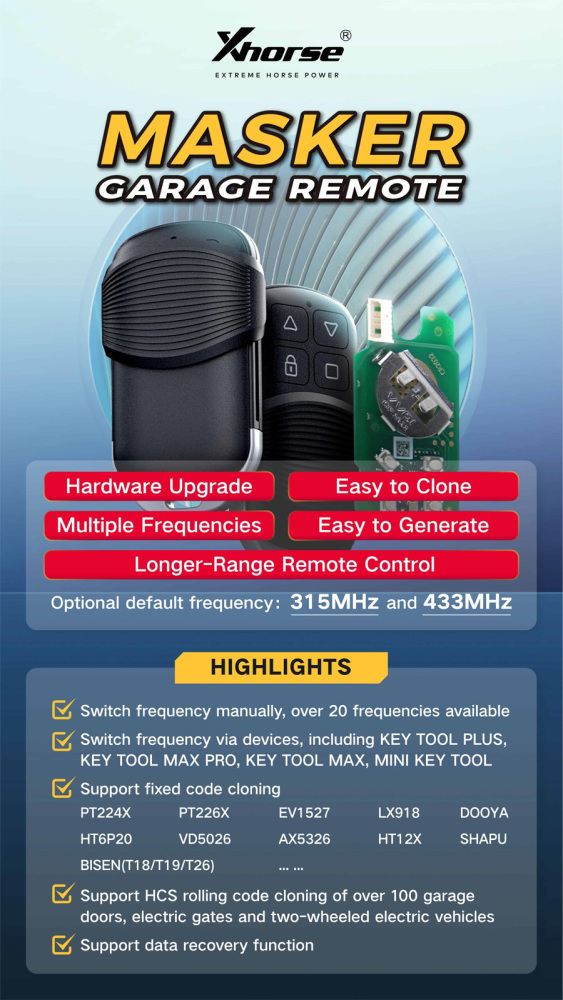 Xhorse XKGHG1EN Wire Masker Carage Remote Key