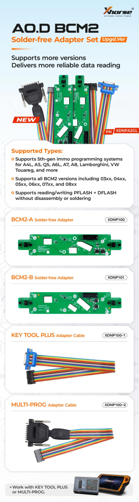 Xhorse XDNPA2 BCM2 Second Generation Audi Solder-Free Adapter for Add Key and All Key Lost Solution Work with Key Tool Plus Pad and VVDI2 or multi prog