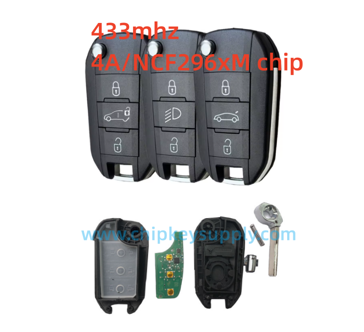 Original PCB+ aftermarket shell for Opel 3 button remote key 433mhz with 4A/NCF296xM chip