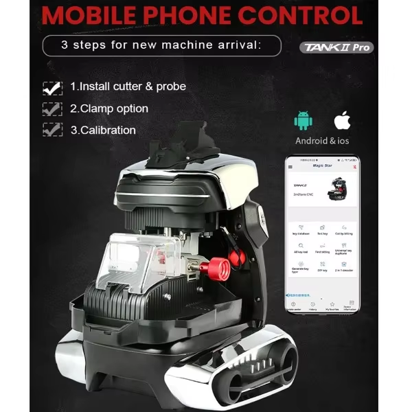 2M2 TANK 2 Pro CNC Key Cutting Machine with Battery Add House Keys Mul-T-lock, Dimple, Multi-point Keys with Protective Shell APP Control