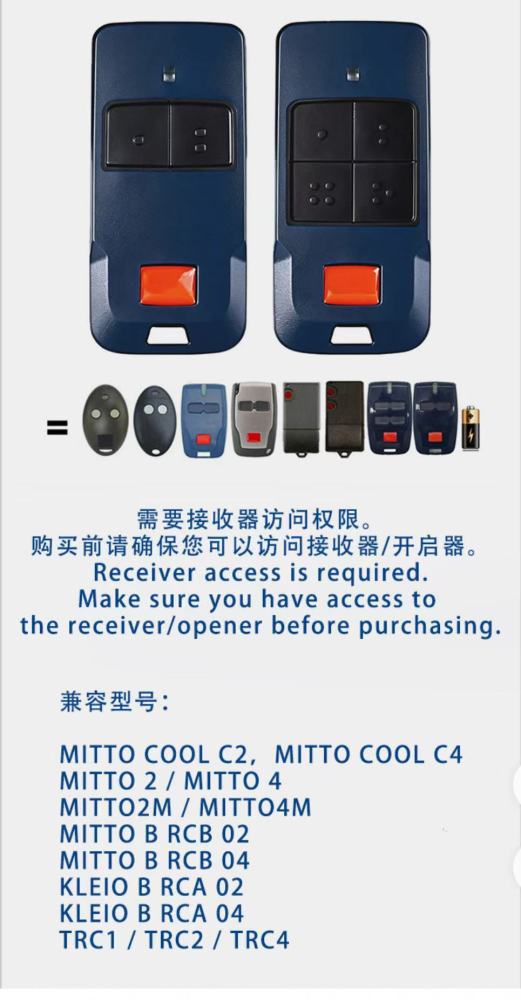 The BFT MITTO 433MHZ wireless copy remote control supports full-frequency 280-868MHz.