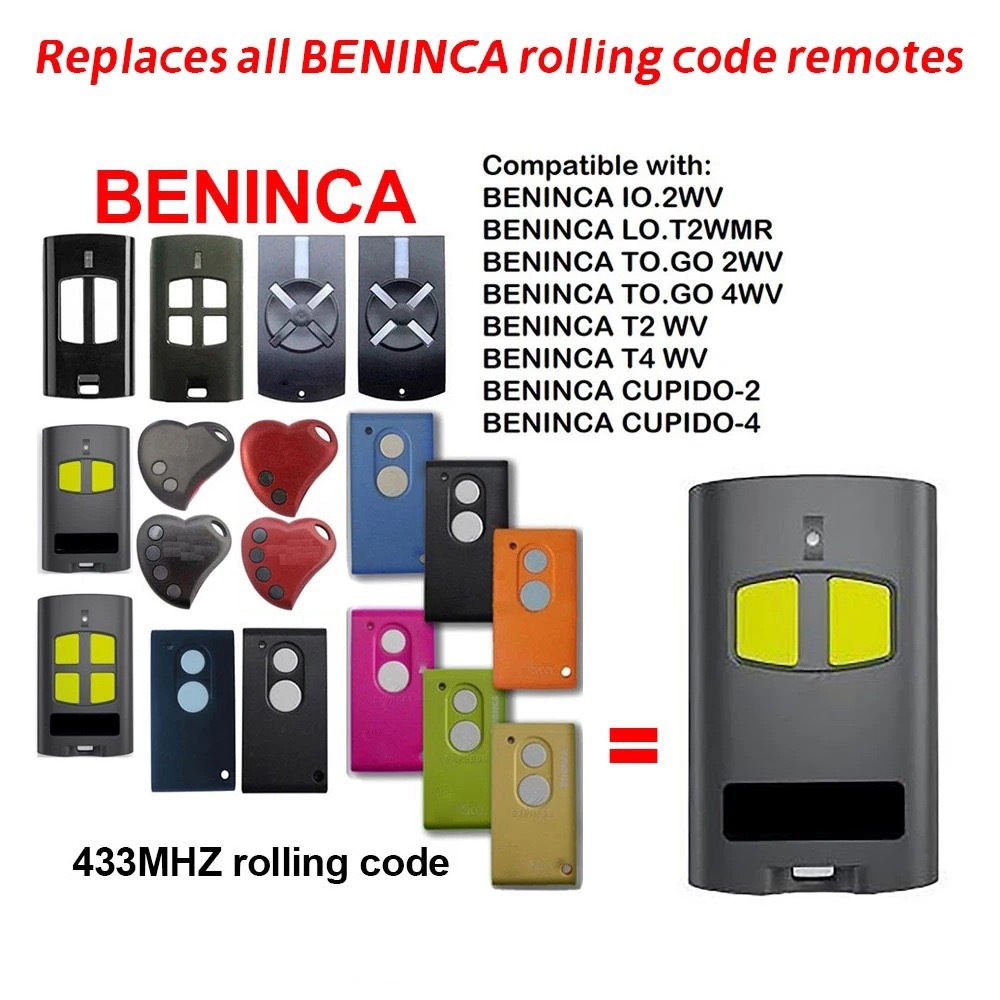 433.92mhz Rolling Code 2 4 Button Universal Garage Door Remote Control Key For BENINCA TO.GO