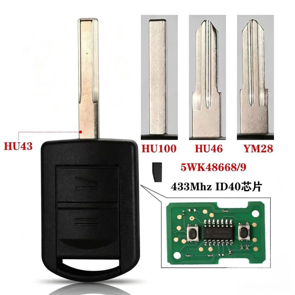 For Opel  2B Remote Car Key 433Mhz ID40 Chip Corsa C Meriva Tigra Combo Van HU43/HU100/HU46/YM28 Uncut Blade FCC ID: 5WK48669