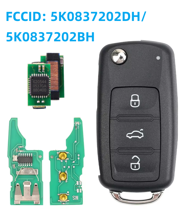 For VW MQB 3 button remote key 433mhz with Megamos AES / ID88 chip  FCCID: 5K0837202DH/5K0837202BH