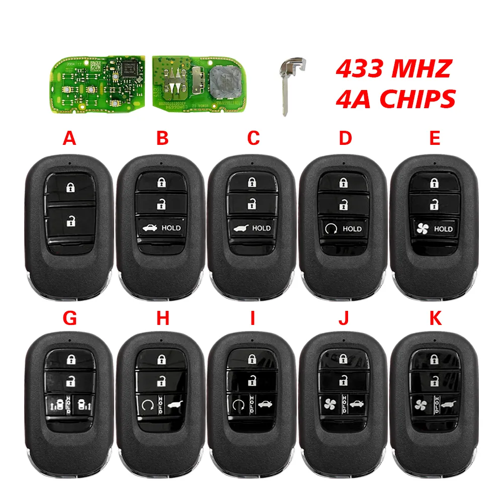 For Honda CRV Civic Accord 2022 Smart Car Remote Control Key Keyless Go 433MHZ with 4A Chip FCC ID: KR5TP-4