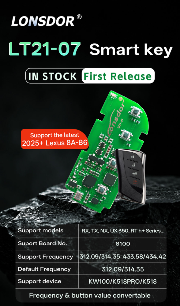 Lonsdor LT21-07 Smart Key (PCB Only) Supports 2025+ Lexus 8A-B6 Proximity work for KW100/K518PR0/K518
