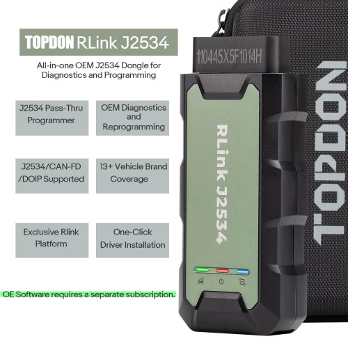 Topdon Rlink J2534 Pass-Thru Programmer OEM Reprogramming and Diagnostic Tool Supports J2534 D-PDU CAN-FD DoIP Compatible with 17+ Vehicle Brands