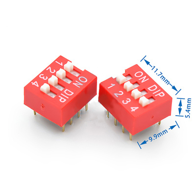 DIP Switch 2.54mm Red 1/2/3/4/5/6/7/8/9/10/12P