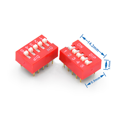 DIP Switch 2.54mm Red 1/2/3/4/5/6/7/8/9/10/12P