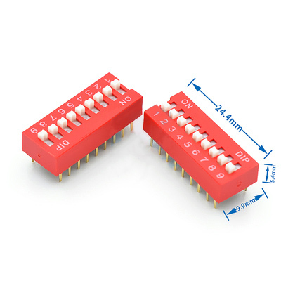 DIP Switch 2.54mm Red 1/2/3/4/5/6/7/8/9/10/12P