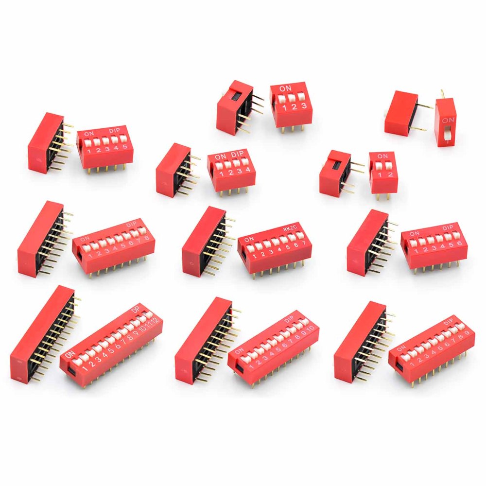 DIP Switch 2.54mm Red 1/2/3/4/5/6/7/8/9/10/12P