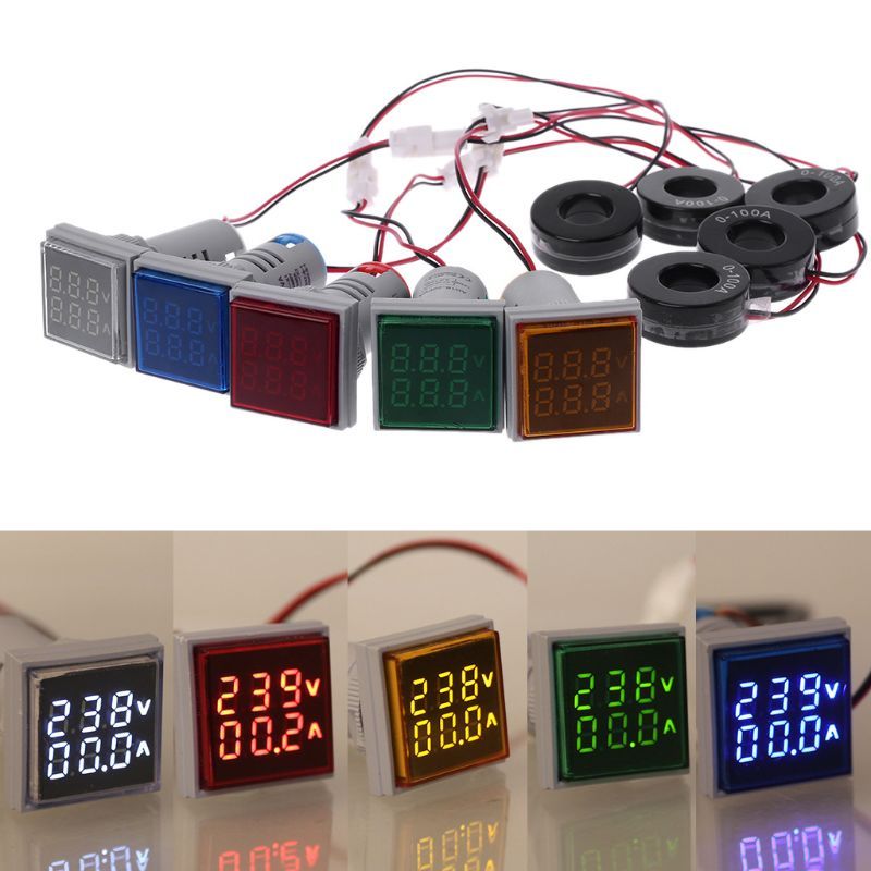 AC50-500V 0-100A Mini Digital Voltmeter Ammeter 22mm Signal Lights