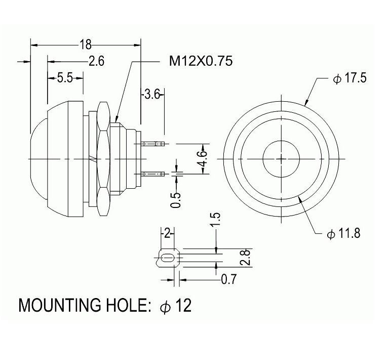 12MM PBS-33B Momentary Round Push Button Switch