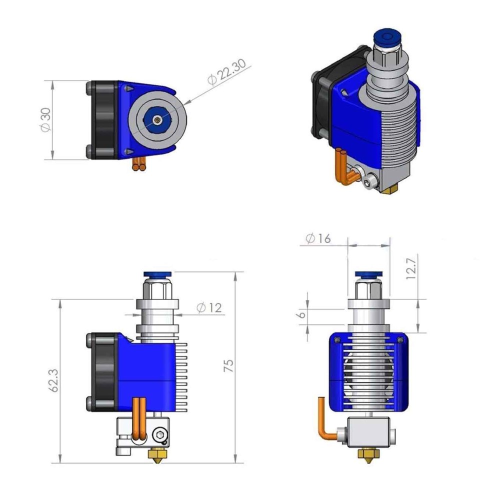 E3D V6 J-Head 1.75/3.0 Extruder Kit With Fan