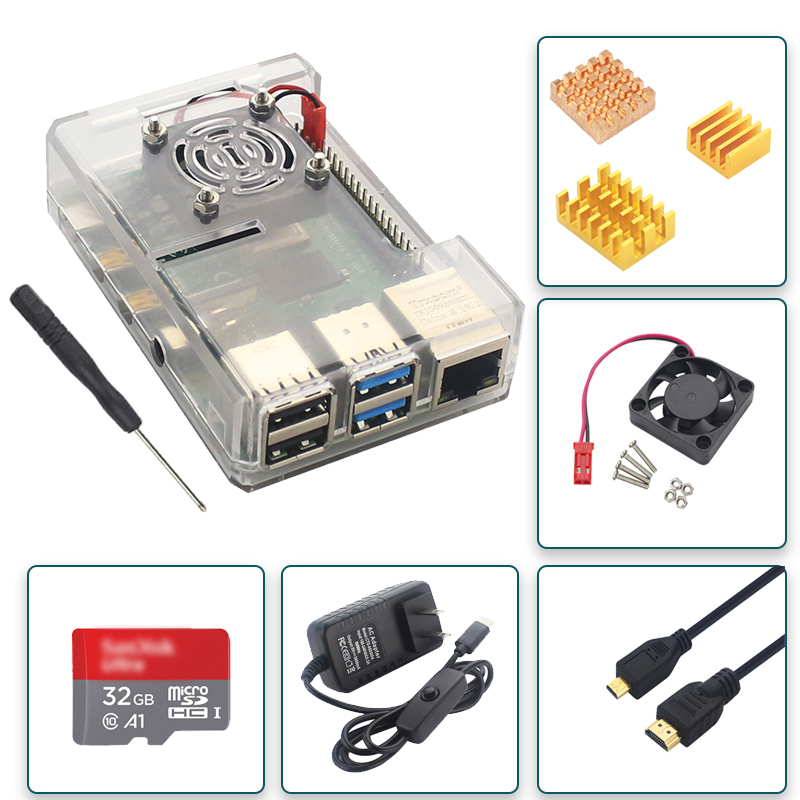 Raspberry PI5 4B Type Case + Fan + Heat Sink + Screwdriver Accessory Package Case