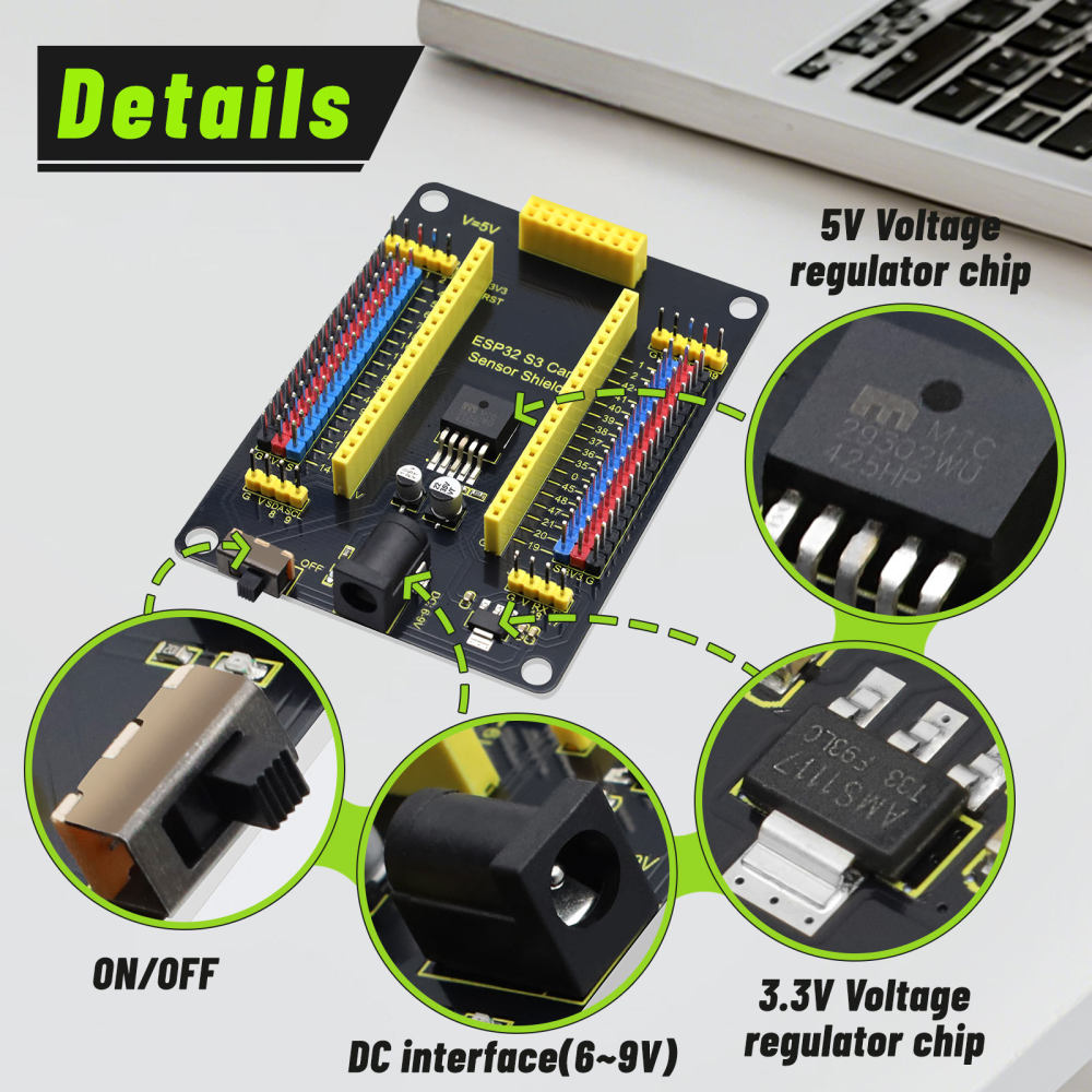 Keyestudio ESP32 S3 Cam Sensor Shield Expansion Board Compatible with ESP32-S3 CAM Development Board
