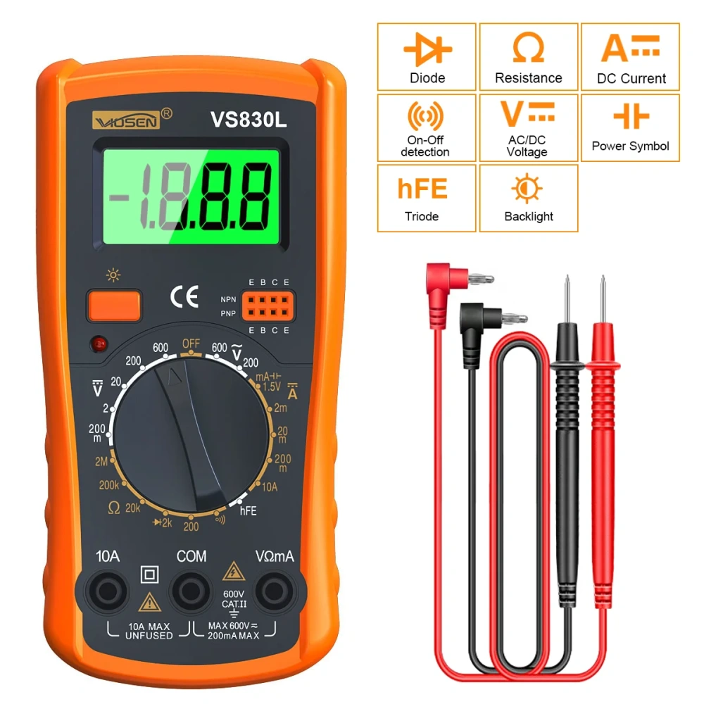 VS830L Portable Digital Multimeter Multi-function Voltage Current Resistance Tester for Electrical Maintenance