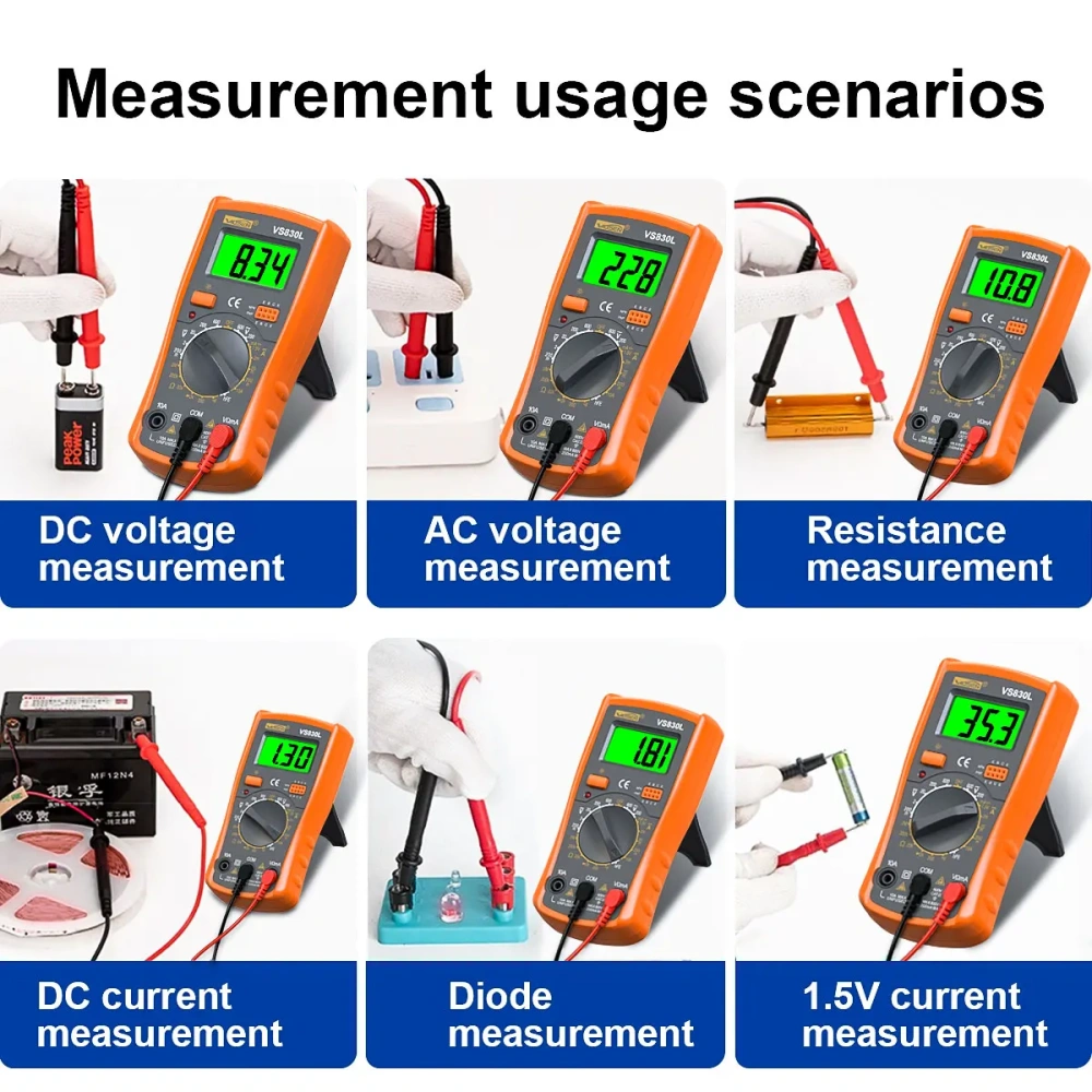VS830L Portable Digital Multimeter Multi-function Voltage Current Resistance Tester for Electrical Maintenance