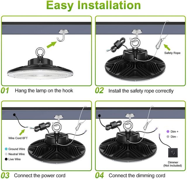 Ngtlight® 240W LED High Bay Light 36000lm (1000W HID/HPS Equiv.) 0-10V Dimmable 5000K IP65 Commercial Warehouse Lighting Fixture