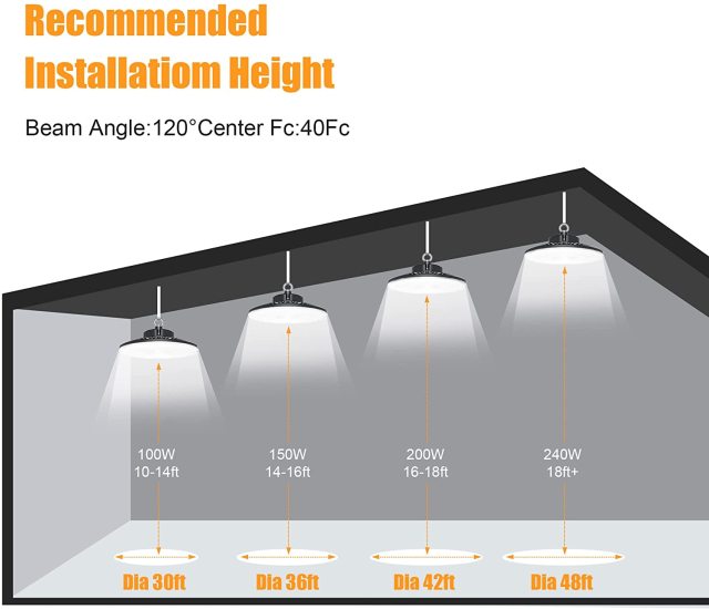 Ngtlight® 240W LED High Bay Light 36000LM (1000W HID/HPS Equiv)5000K Up and Down Lighting Dimmable IP65 Commercial Warehouse Lighting Fixture