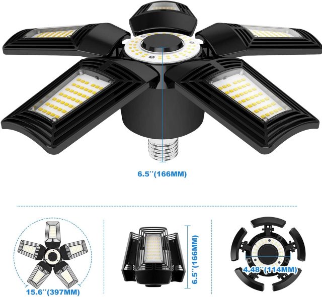 Ngtlight® 150W Deformable LED Garage Lights ETL E26 Base 18000LM 5-Leaf 5000K For Garage Warehouse Basement Workshop