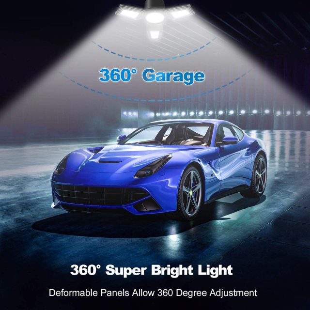 Ngtlight® 60W LED Garage Light E26 7200LM Deformable with 3 Panel-400W MH/HID/HPS Equivalent 5000K