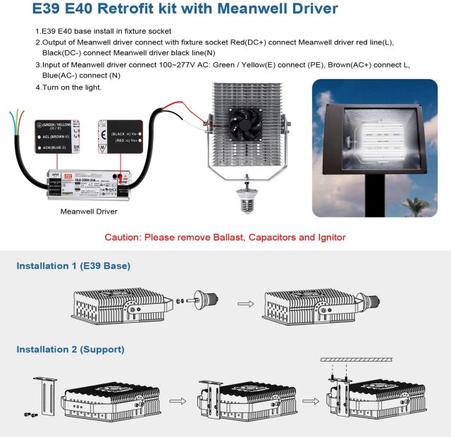 Ngtlight® 300W LED Retrofit Kits AC100-480V(1200W MH/HPS Equivalent) 43500LM E39 Mogul Base ETL DLC 5700K