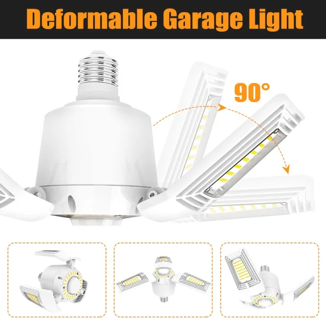 Ngtlight® 125W LED Garage Lights E26 Deformable Three-Leaf Garage Light 14,000lm Tribright LED Adjustable Light Garage Lighting Garage Bulb