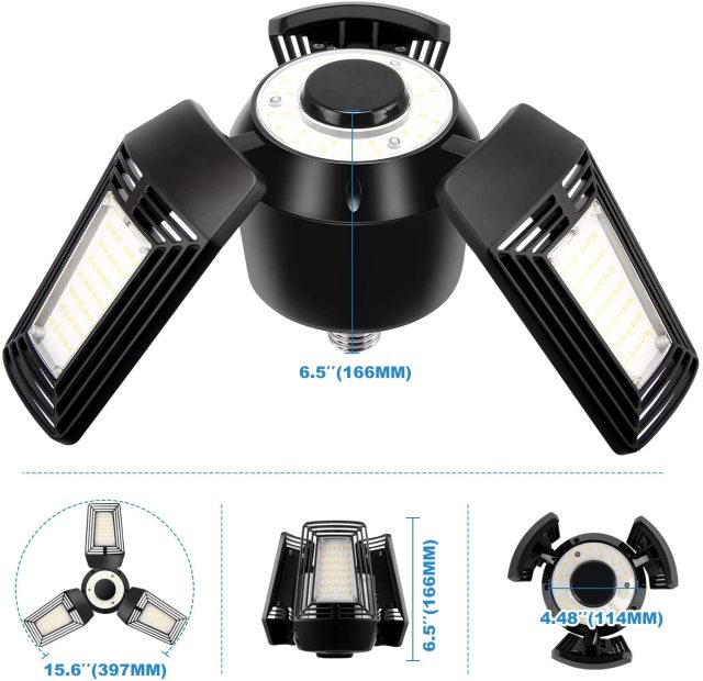 Ngtlight® 60W LED Garage Light E26 7200LM Deformable with 3 Panel-400W MH/HID/HPS Equivalent 5000K