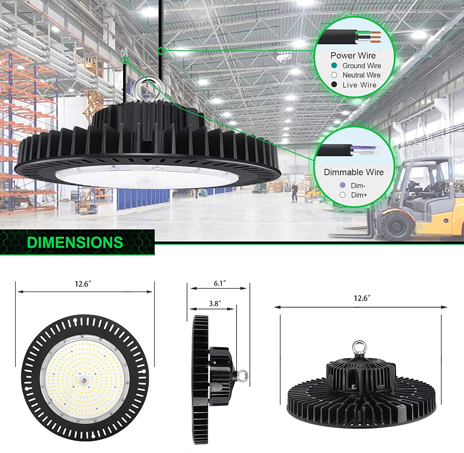 240 Watt UFO Light Fixture 33,800lm 0-10V Dimmable 100-277V Input cUL & DLC Listed BBESTLED High Bay LED Lights 