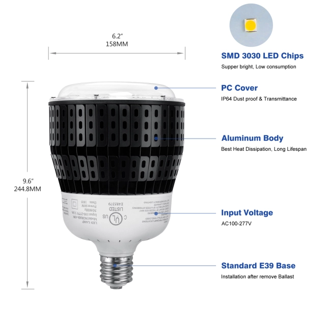 Ngtlight® 80W LED Retrofit Corn Bulbs PC Lens Cover 180 Degree Beam Angle 5 Years Warranty