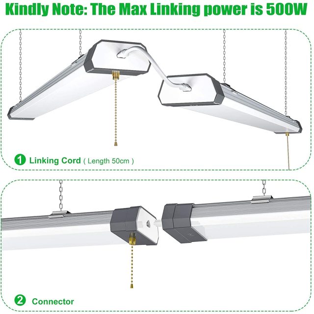 Ngtlight® 120W Linkable LED Shop Light 4FT 16800LM 5000K With Plug 120V±10% ON/Off Pull Chain Suspended & Flush Mount