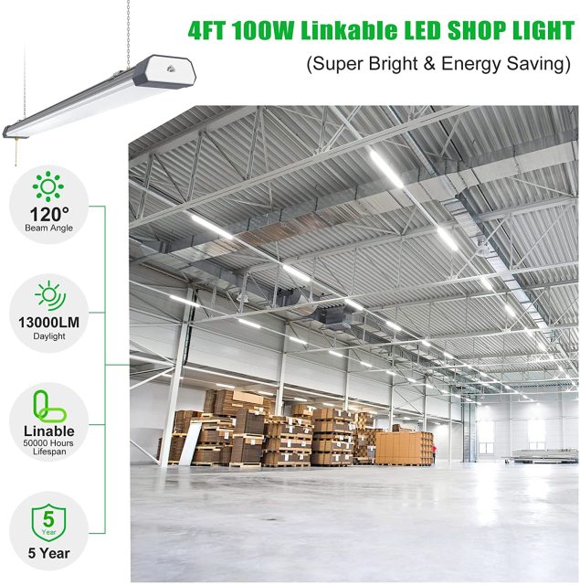 Ngtlight® 120W Linkable LED Shop Light 4FT 16800LM 5000K With Plug 120V±10% ON/Off Pull Chain Suspended & Flush Mount