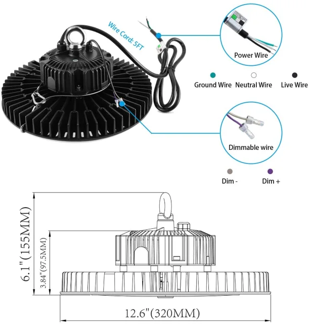 Ngtlight® 150W LED High Bay Light 21,000lm IP65 Waterproof Dimmable UL & DLC Listed