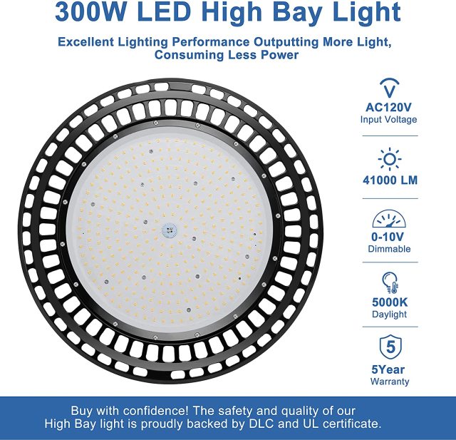 Ngtlight® 300W LED High Bay Light 48000LM (1500W HID/HPS Equiv)5000K Dimmable IP65 Commercial Warehouse Lighting Fixture