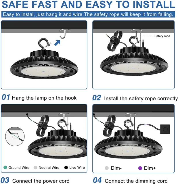 Ngtlight® 300W LED High Bay Light 48000LM (1500W HID/HPS Equiv)5000K Dimmable IP65 Commercial Warehouse Lighting Fixture