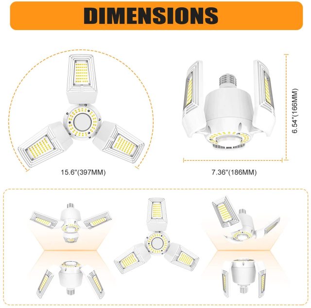 Ngtlight® 100W LED Garage Lights Deformable Three-Leaf Garage Light 12,000lm Tribright LED Adjustable Light Garage Lighting Garage Bulb