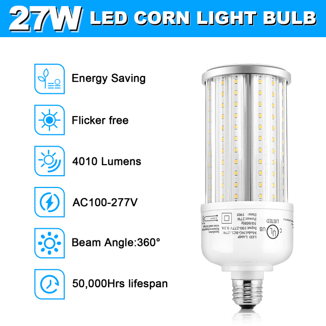 Ngtlight® 27W Die Casting LED Corn Light E26 Base 3800Lm 3000~6500K Replace 80W MH/HPS/HID/CFL