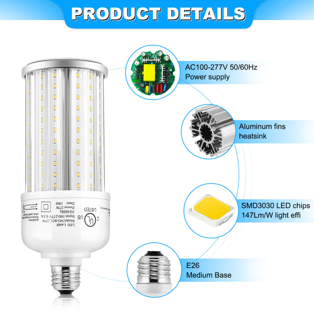 Ngtlight® 27W Die Casting LED Corn Light E26 Base 3800Lm 3000~6500K Replace 80W MH/HPS/HID/CFL